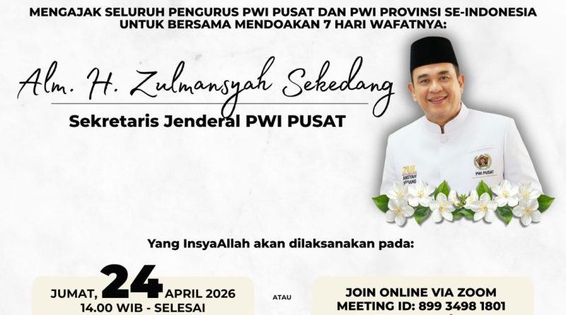 PWI Pusat Gelar Doa Bersama Wafatnya Sekjen Zulmansyah Sekedang   