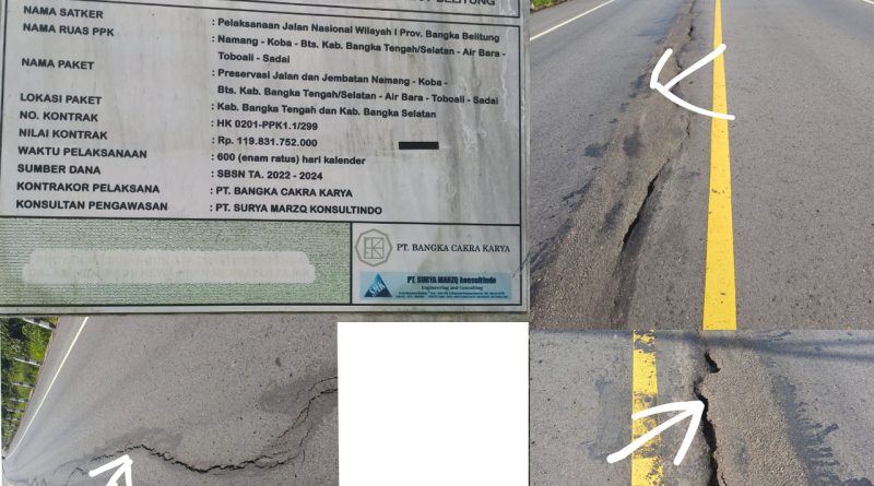 KEPROFESIONALISME PT BANGKA CAKRA KARYA DALAM PROYEK JALAN Rp119 MILIAR DI BABEL DIPERTANYAKAN