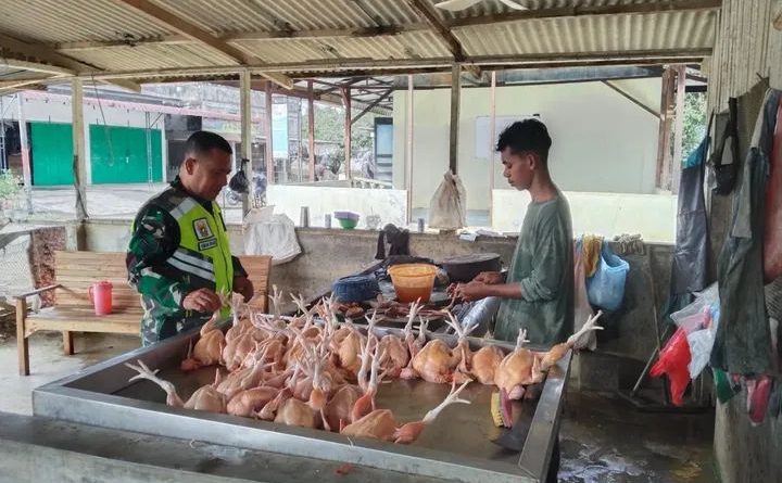 Serka Bambang Irwanto Babinsa Koramil 04/Bendahara Pantau Stabilitas Harga Ayam Potong di Pasar