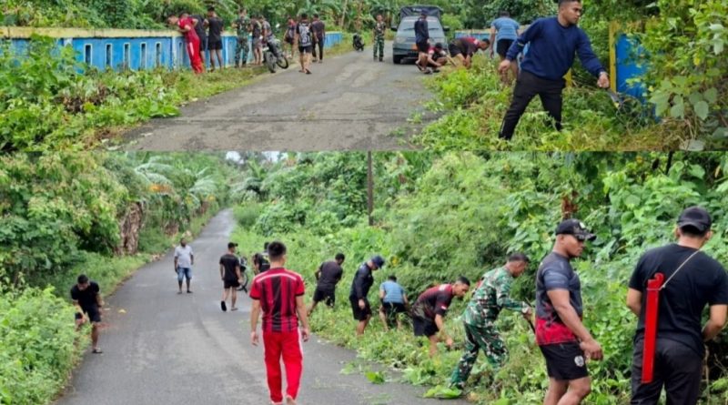 Babinsa dan Satgas TNI Bersihkan Jalur Menuju Lokasi Groundbreaking PSN Masela