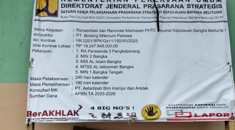 Rehabilitasi dan Renovasi Madrasah PHTC di Babel Diduga Tak Mengacu Spesifikasi Teknis