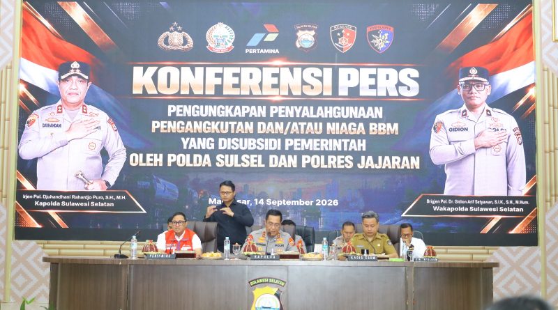 Polda Sulsel Gelar Konferensi Pers Penegakan Hukum Penyalahgunaan BBM Bersubsidi.