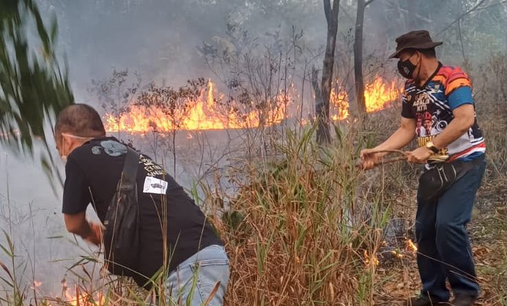 Polresta Tanjungpinang Bersama Damkar Padamkan Kebakaran Lahan 4 Hektare di Dompak